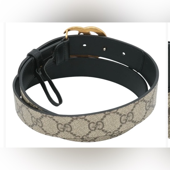 Gucci Black and Cream Belt with Gold GG Buckle - Picture 3 of 8